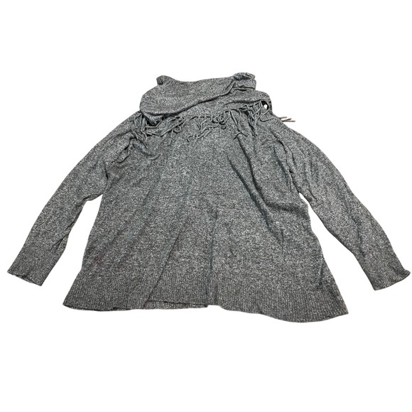 Chelsea & Theodore Sweaters - Chelsea & Theodore Woman Grey Cowl Neck Fringe Tassel Sweater Plus Size 2X Wool